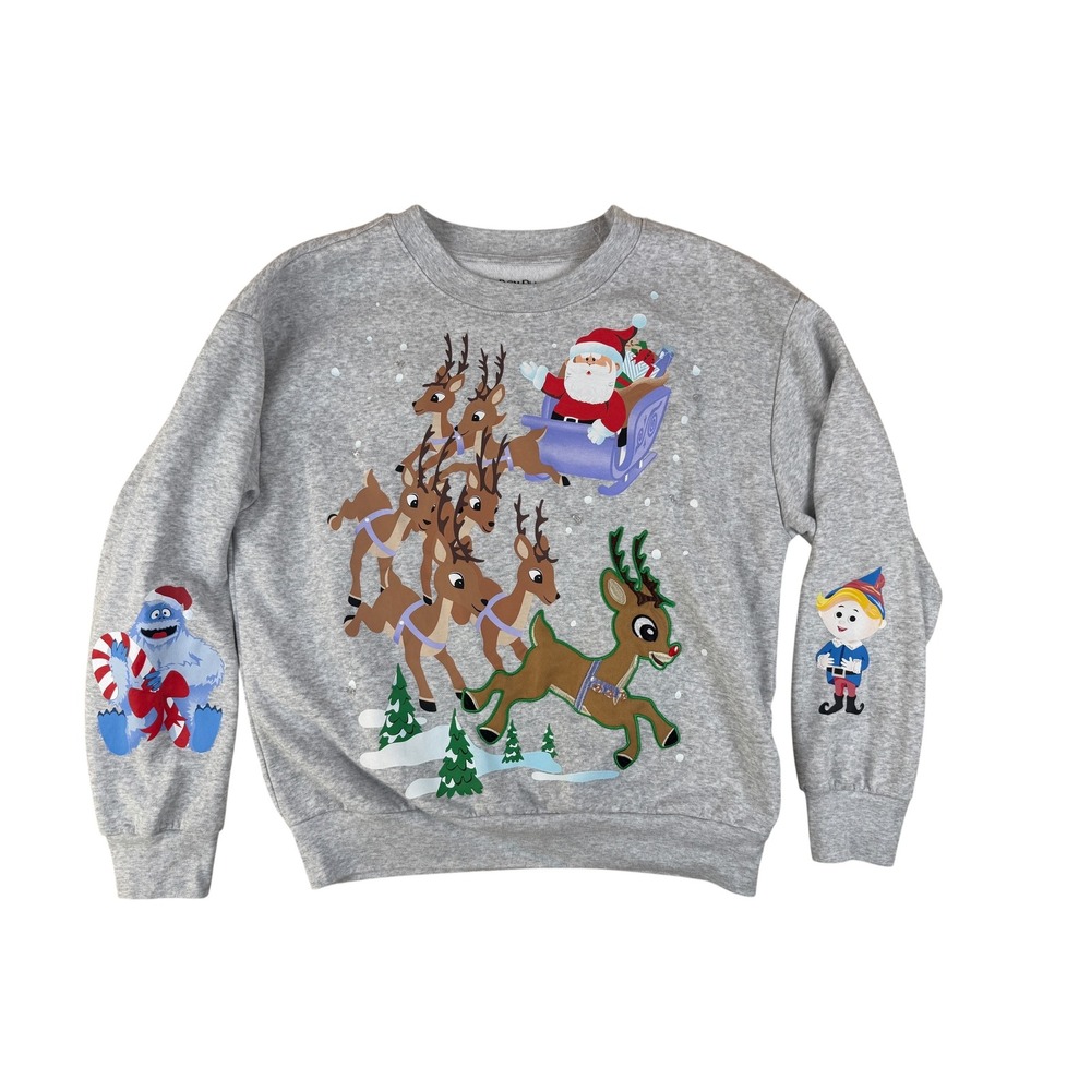 Rudolph Medium Light Up Sweatshirt Christmas Reindeer Cotton Blend Grey